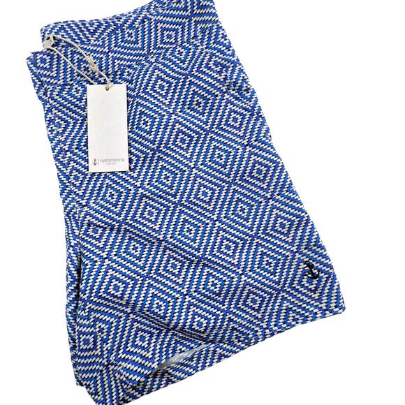 Retromarine New York Men's Swim Trunks Navy Geo Print Mesh Lining MEDIUM NWT - Picture 1 of 7